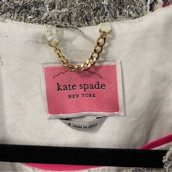 Kate Spade Gray Tweed Metallic Blazer with Fringe Trim - Picture 5 of 11